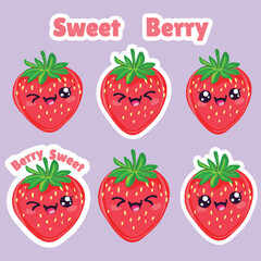 Seamless pattern with adorable kawaii strawberries and 