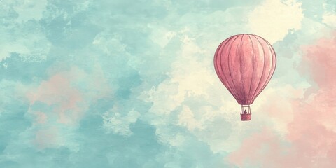 Obraz premium Pink Hot Air Balloon Soaring Through Pastel Clouds