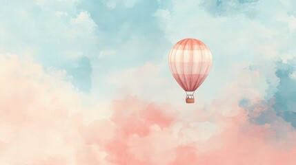 Fototapeta premium A Pink Hot Air Balloon Soaring Through Pastel Clouds