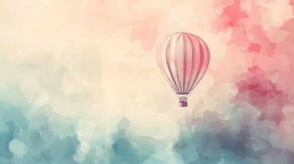 Obraz premium A Pink and White Hot Air Balloon Soaring Through Pastel Clouds