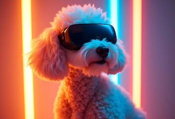 Cute Dog Wearing Vr Headset in Neon Lights