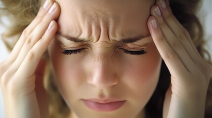 Obraz premium Close-up of an office worker pretending to have a headache.