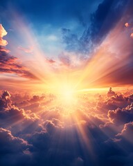 Fototapeta premium dramatic sunset sky with clouds and rays of light