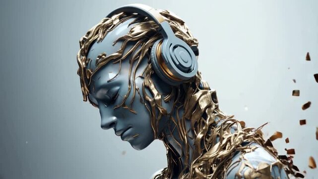 Android listening to music with headphones. Loop animation for DJ, live music venues, shops