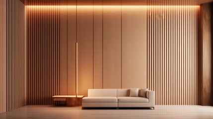 Minimalist Interior Design with Illuminated Wall and Modern Sofa for Living Room Space