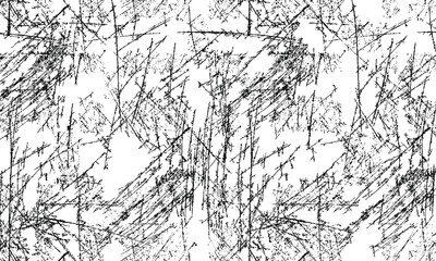 Black and white textured background with chaotic overlapping lines and dots.