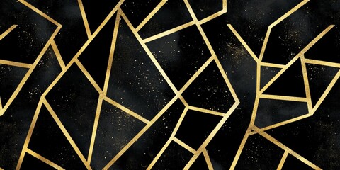 Glamorous Black and Gold Geometric Pattern, Abstract Art Deco Design with Golden Grid