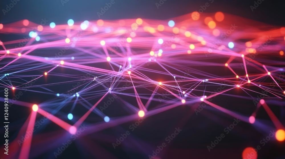 Poster abstract blockchain visualization with interconnected cubes representing digital transactions.
