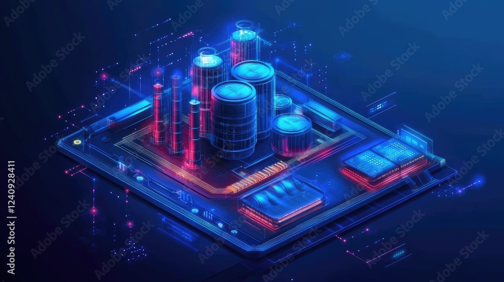 Poster abstract representation of blockchain energy trading with automated smart contracts and secure data 