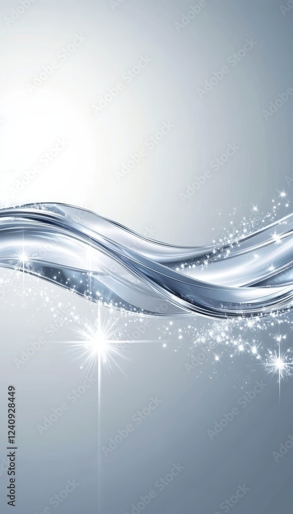 Poster abstract liquid flow shimmering gradient blue wave design with sparkling light effect on motion