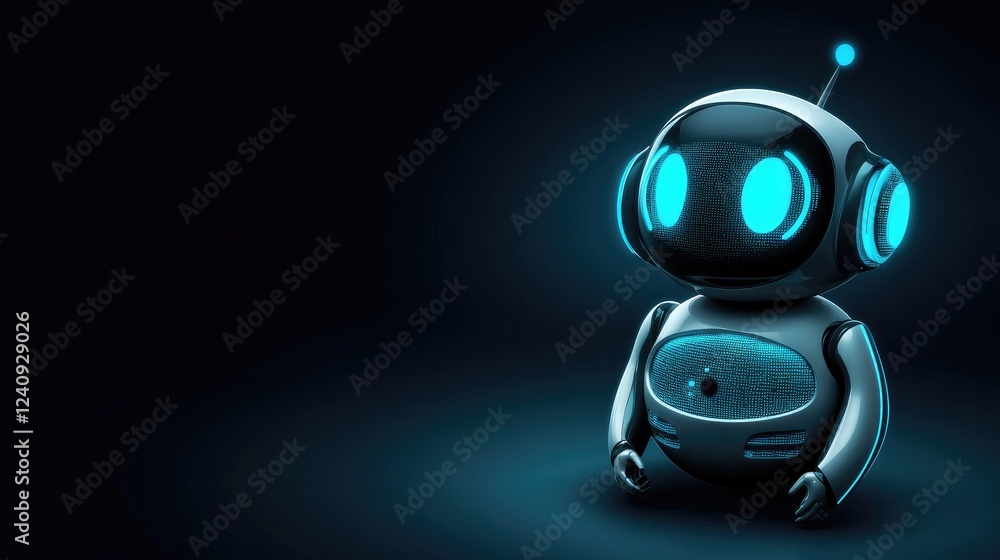 Poster advanced ai chatbot interface with glowing holographic speech bubbles processing user queries.