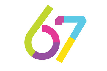 Colorful 67 Number for anniversary logo, event, project, icon, etc