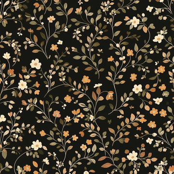 Fototapeta Seamless Autumn Floral Vine Pattern on Dark Backdrop with Warm Tones