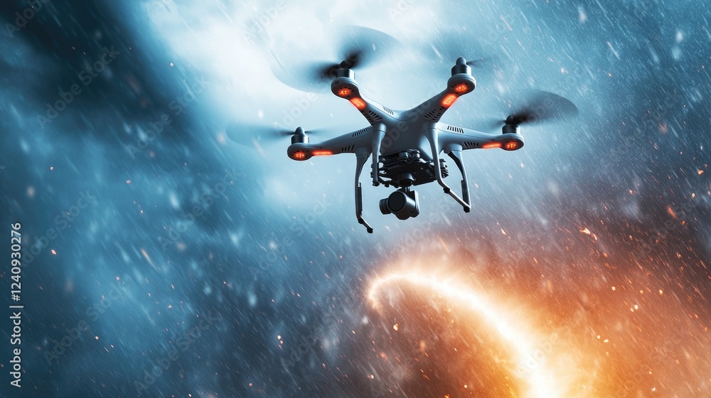 Poster ai-controlled drone tracking a tornado, collecting real-time meteorological data.