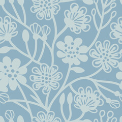 Light Teal Floral Design with Silhouettes on Teal Background