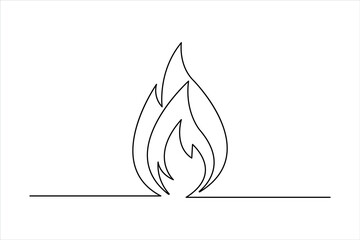 Fire continuous one line art drawing of flame shape, bonfire outline vector illustration