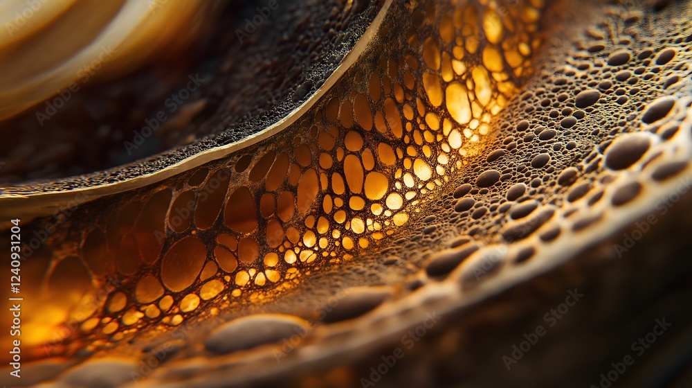 Poster abstract cellular structure with golden light and detailed texture