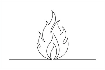 Fire continuous one line art drawing of flame shape, bonfire outline vector illustration