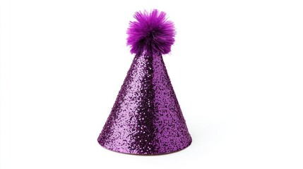 Purple Glitter Party Hat with Pom-Pom
