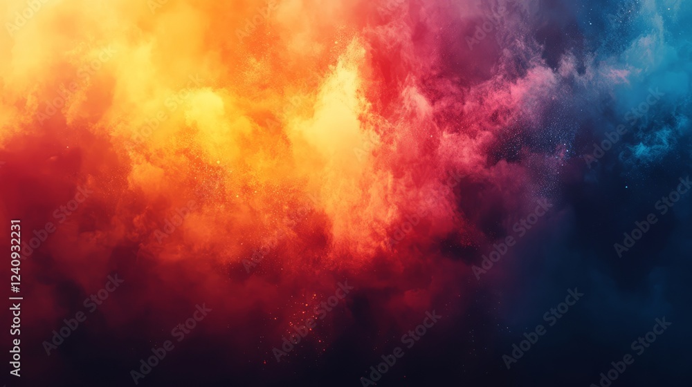 Poster vibrant explosion of colorful powder, creating a dramatic and dynamic abstract artwork.