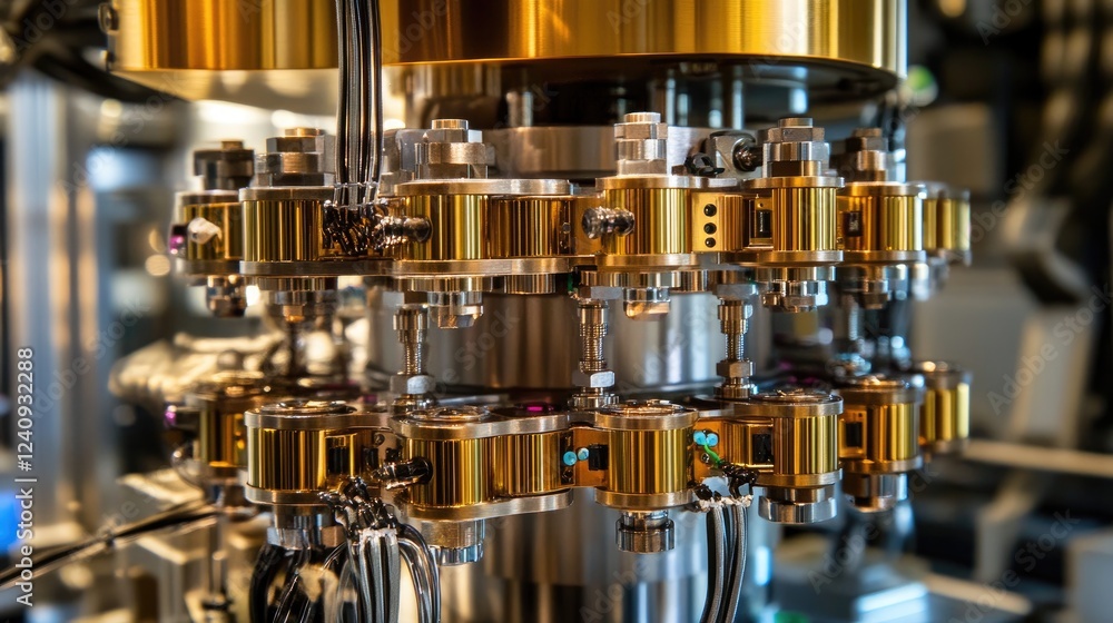 Poster ai-powered quantum computing system processing vast amounts of data in a futuristic research lab.