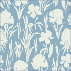 Fototapeta premium Light Teal Floral Silhouettes on Gentle Teal Canvas