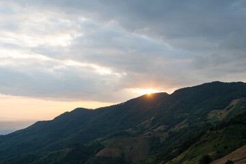 Beautiful landscape mountain with sunset at Na Noi District, Nan Province, Thailand