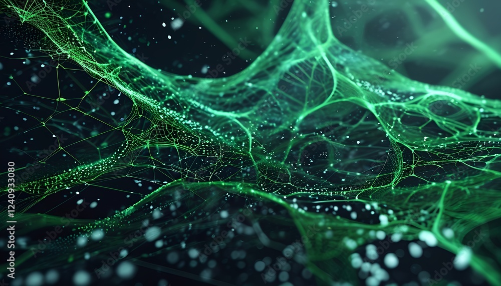 Poster dynamic green neural network visualization digital space abstract art futuristic environment close-u