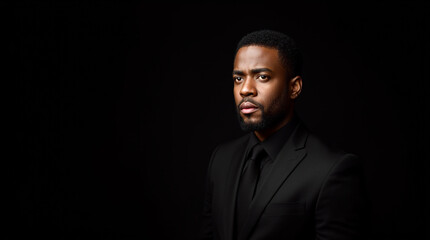 Elegant man in formal attire poses confidently against a dark background during a studio portrait session, showcasing timeless style and sophistication
