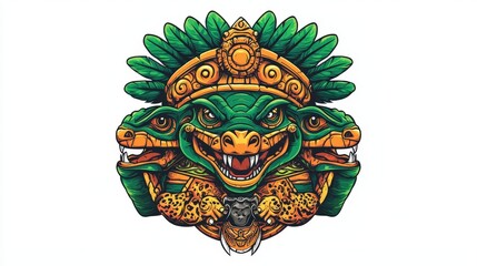 Fototapeta premium Intricate Multi-Headed Creature Graphic Design on White Background for Creative Merchandise and Apparel