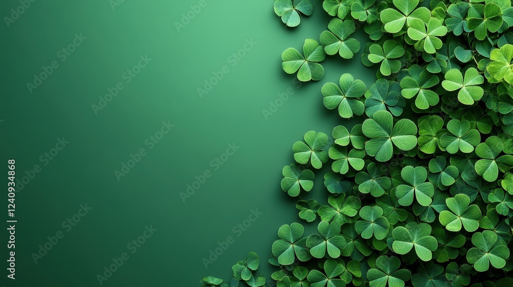 Poster lush green clover leaves arrangement on a smooth gradient background with ample space for text and d