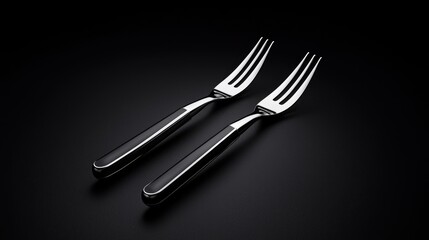 Elegant black-handled forks on dark background, fine dining setting