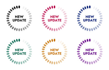 vector design loading updates movement in circle new update sticker in different colors on a white background