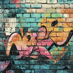 Colorful Graffiti Art on Brick Wall Surface