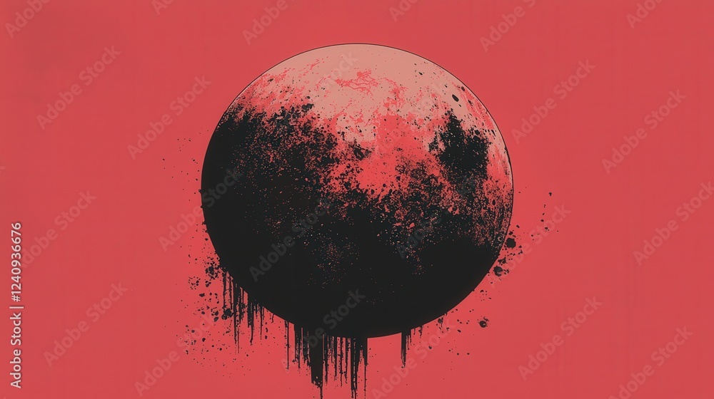 Aufkleber vector illustration of a planet silhouette with simple design elements on a vibrant background