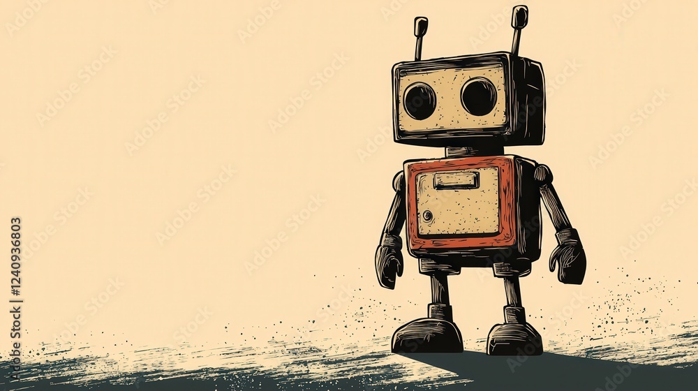 Aufkleber simple vector illustration of a robot silhouette with a retro design in a minimalist style