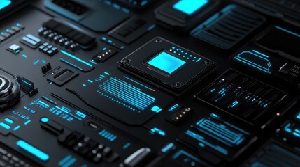 Obraz premium A futuristic assembly line with sensors, automation, and digital data displays.