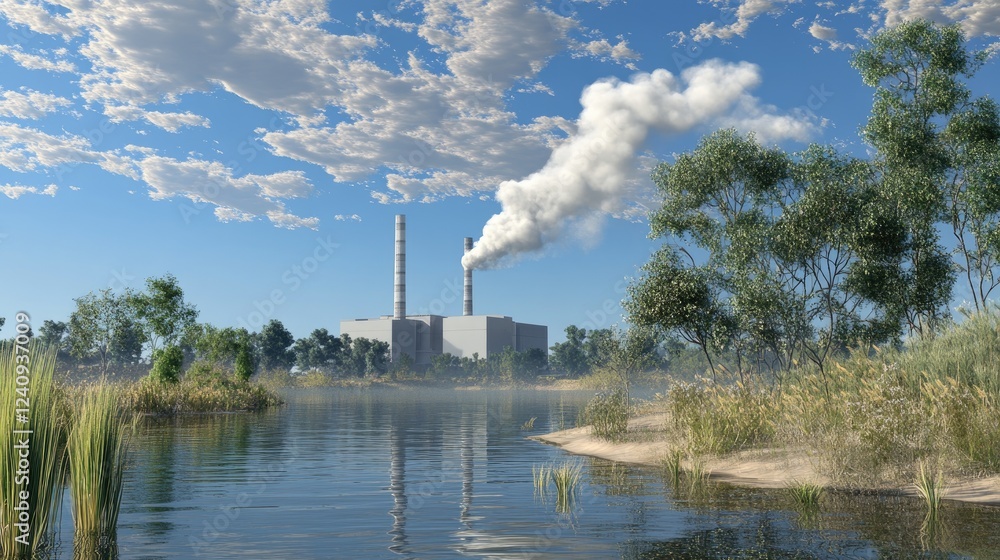 Poster a futuristic green energy plant using ai-driven systems for maximum efficiency.