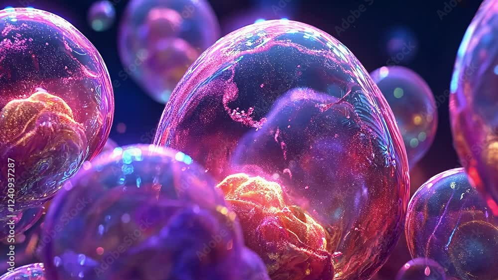 Poster exploration of colorful bubbles showcasing intricate details and vibrant reflections in a captivatin