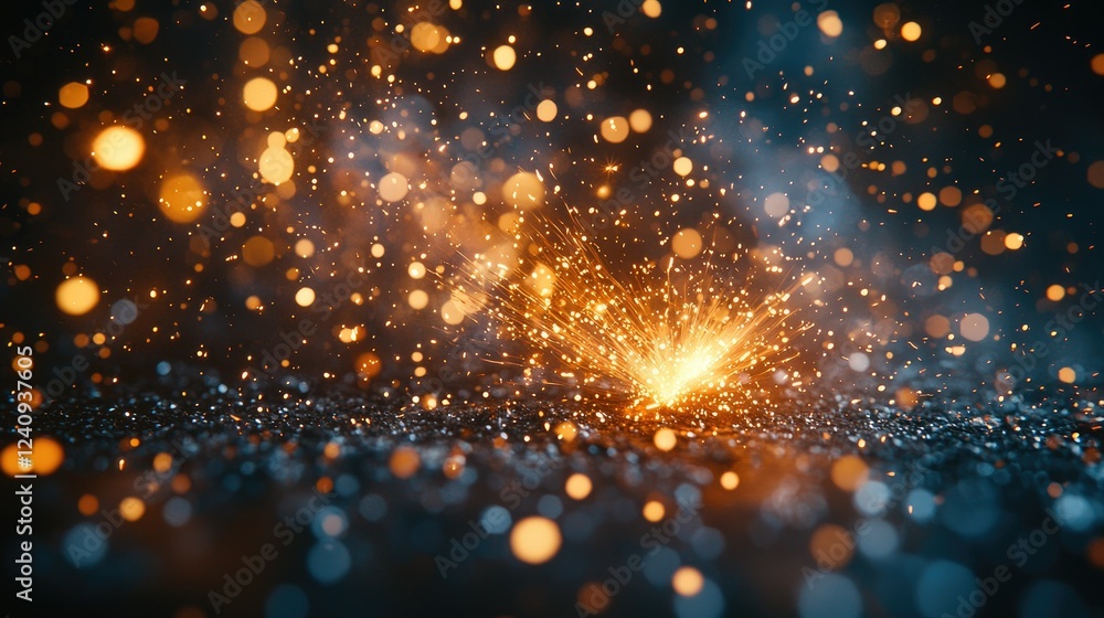 Poster glowing sparks exploding on dark background