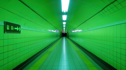 Neon Illumination in Tokyo Tunnel, Dynamic Light Patterns, Cyberpunk Aesthetic, Underground Pathway, Futuristic Ambiance, Vibrant Colors, Immersive Urban Experience