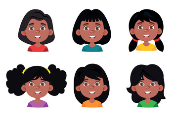 Cartoon avatars set. Black girls with different hairstyles