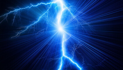 a vibrant blue lightning bolt illuminates a dark background creating a striking visual effect