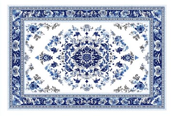 Blue and White Oriental Rug Design: A Detailed and Intricate Pattern