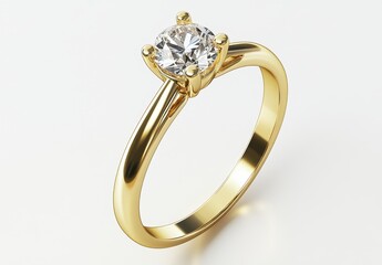 Solitaire diamond ring, gold, studio shot, white background, jewelry design