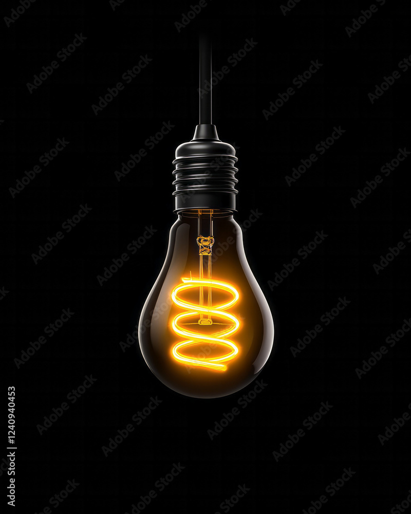 Poster a minimalist macro photograph of a glowing filament bulb, focusing on the contrast between the brigh