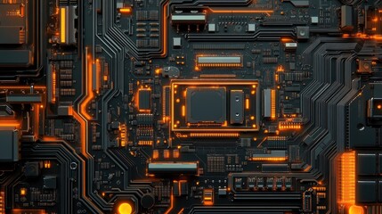 Fototapeta premium Close-up of automated circuit board assembly, robotic arms placing microchips with extreme precision.