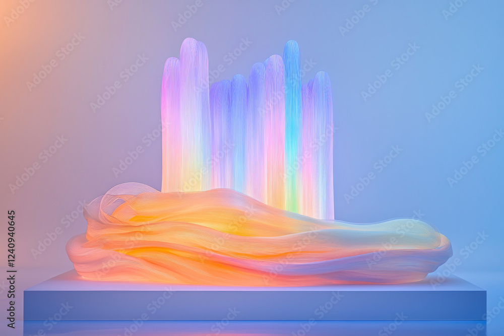 Aufkleber a creative still life with neon wires and glowing tubes arranged in a sculptural form, emphasizing v