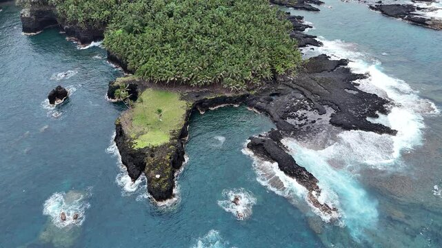 Sao Tome and Principe - Ilheu das Rolas Aerial View. Equatorial Island With Pristine Beaches, Turquoise Waters, and Lush Greenery.