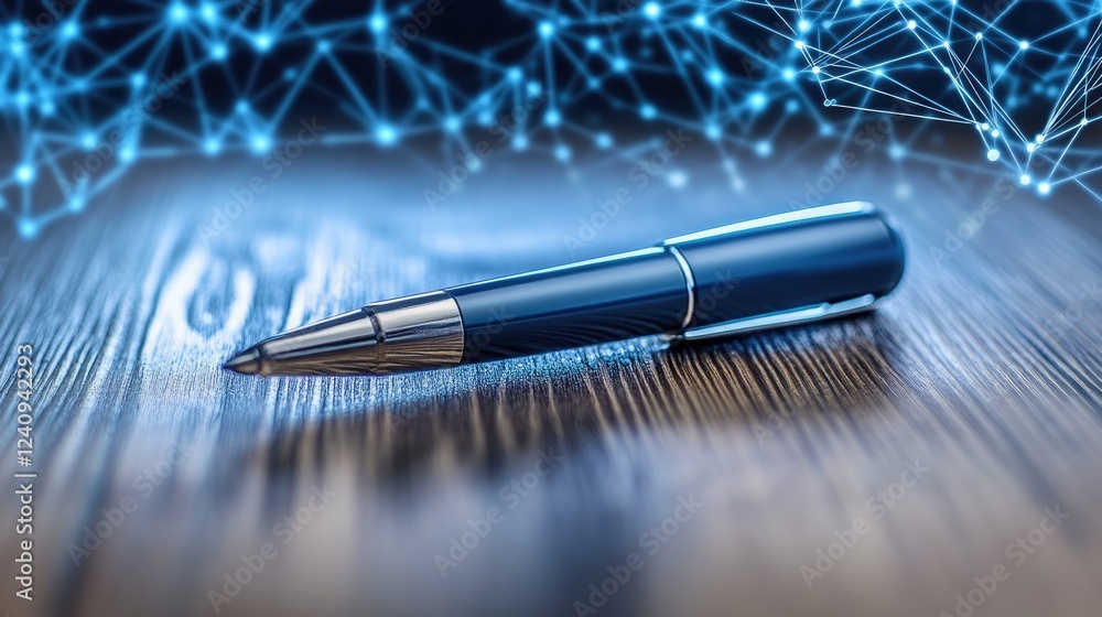 Poster futuristic blockchain ledger processing smart contracts with automated digital agreements.